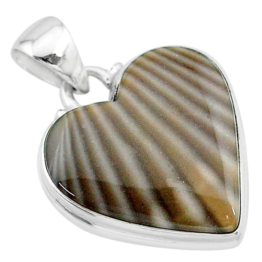 925 sterling silver 14.72cts natural grey striped flint ohio pendant t13291