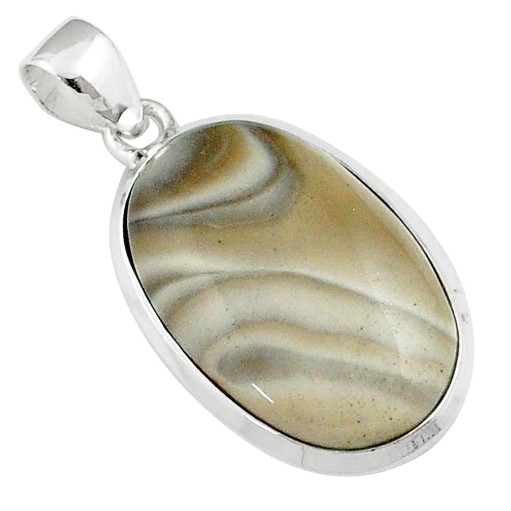 925 sterling silver 15.65cts natural grey striped flint ohio pendant u21459