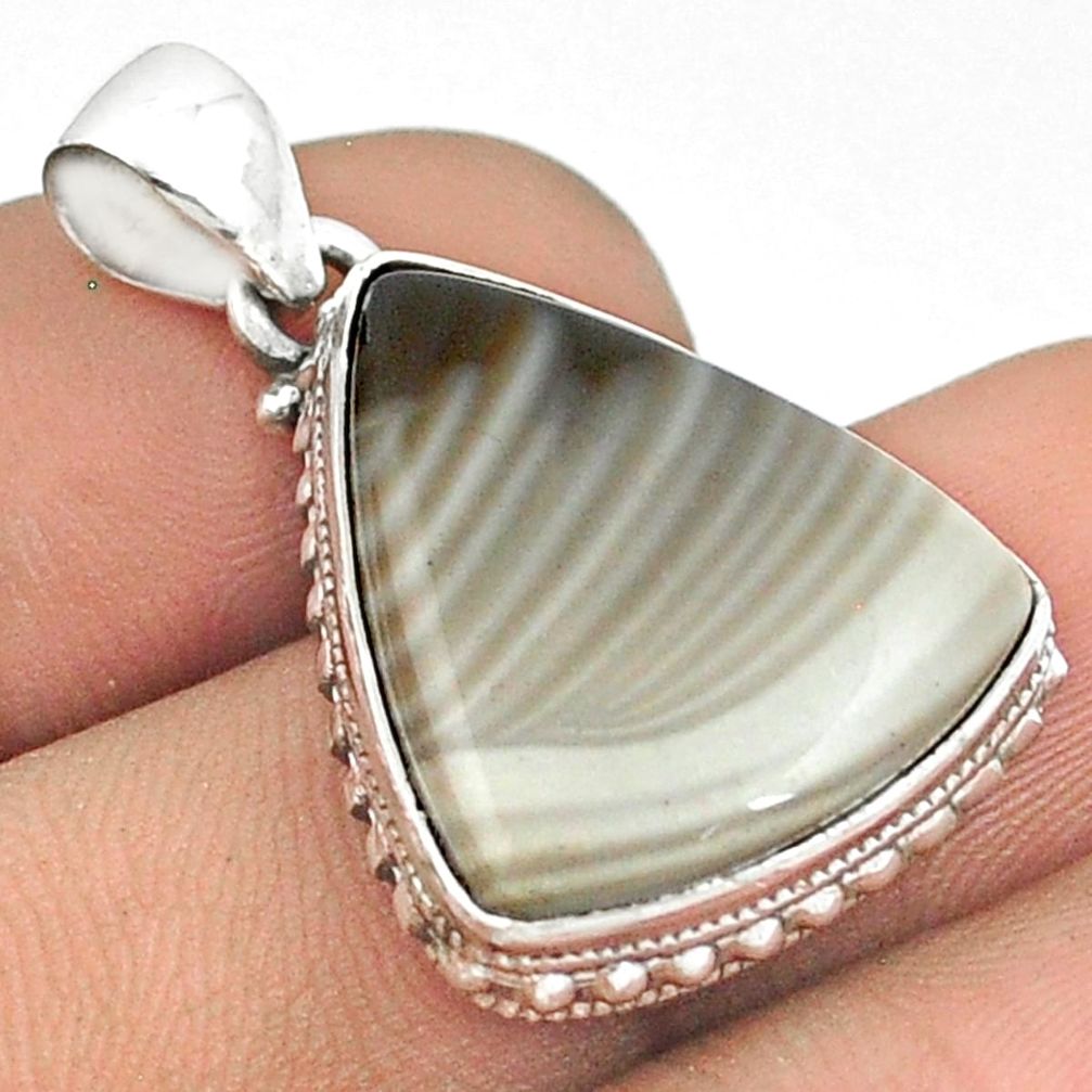 925 sterling silver 15.65cts natural grey striped flint ohio pendant u22058