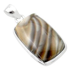 925 sterling silver 16.87cts natural grey striped flint ohio pendant u40556