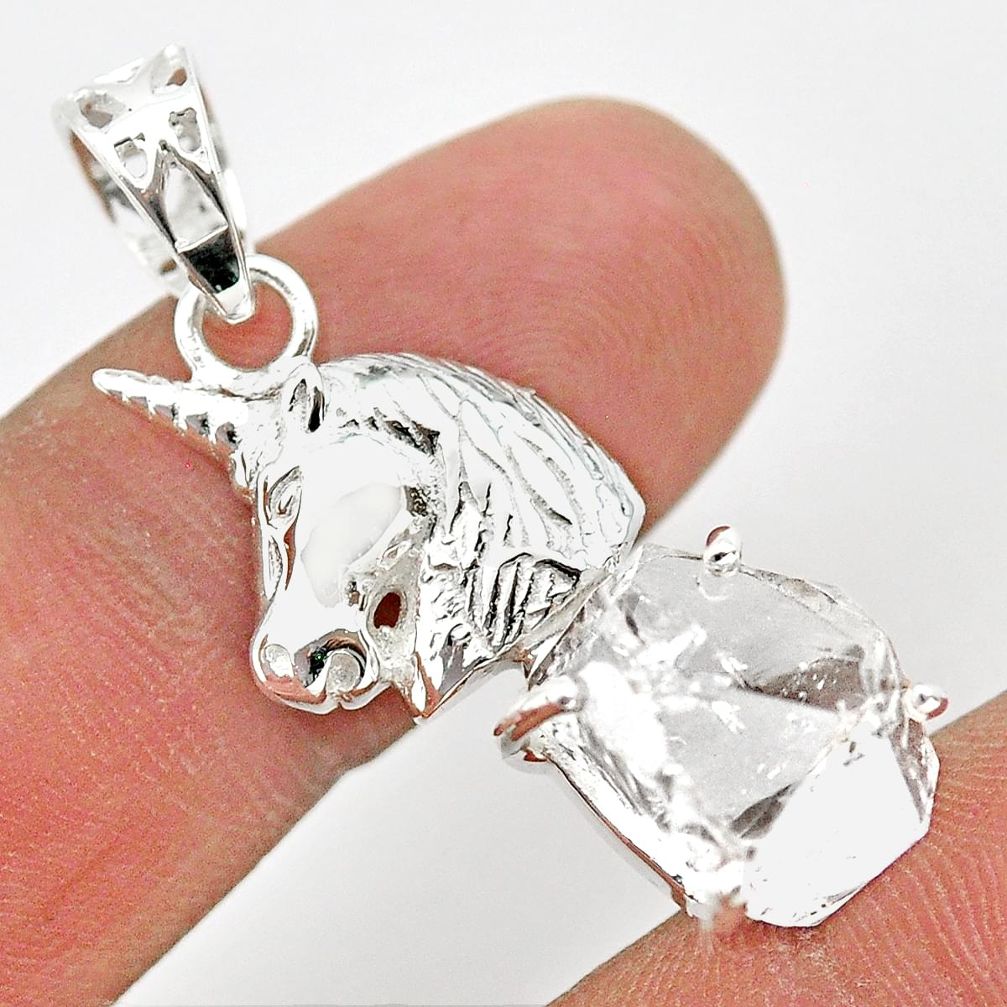 925 sterling silver 8.25cts natural herkimer diamond unicorn pendant t29699