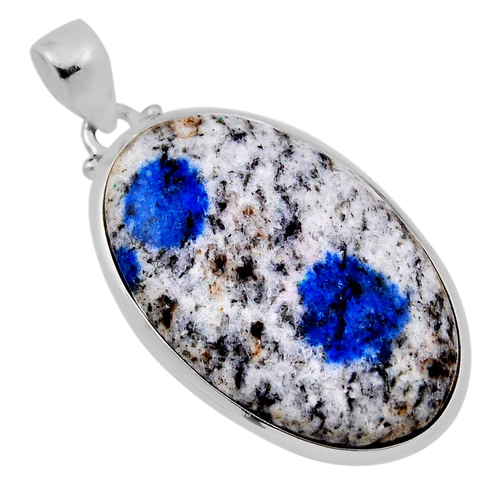 925 sterling silver 21.48cts natural k2 blue (azurite in quartz) pendant n30899