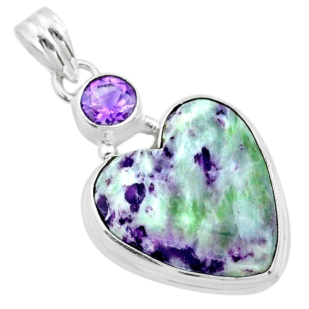 925 sterling silver 15.65cts heart kammererite amethyst pendant jewelry t23078