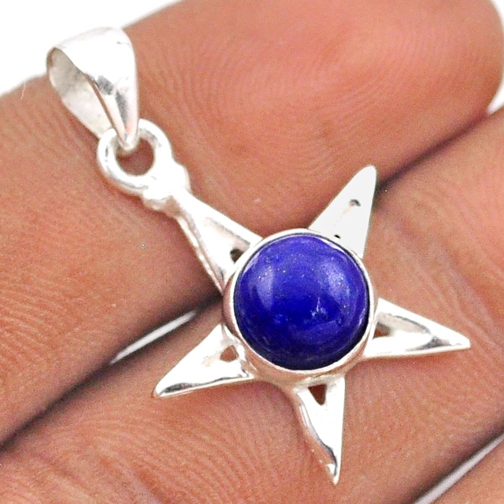 925 sterling silver 3.21cts natural lapis lazuli wicca symbol pendant t88835