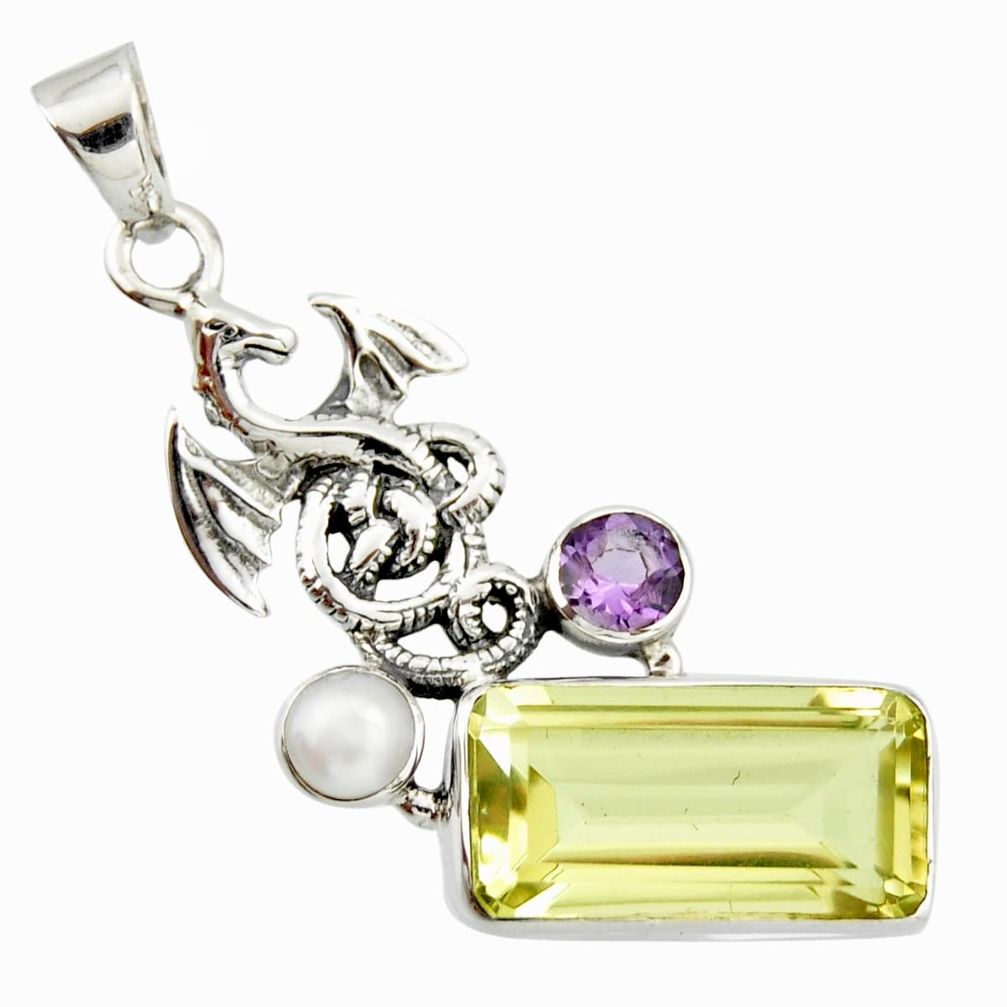 925 sterling silver 10.37cts natural lemon topaz amethyst dragon pendant r20471