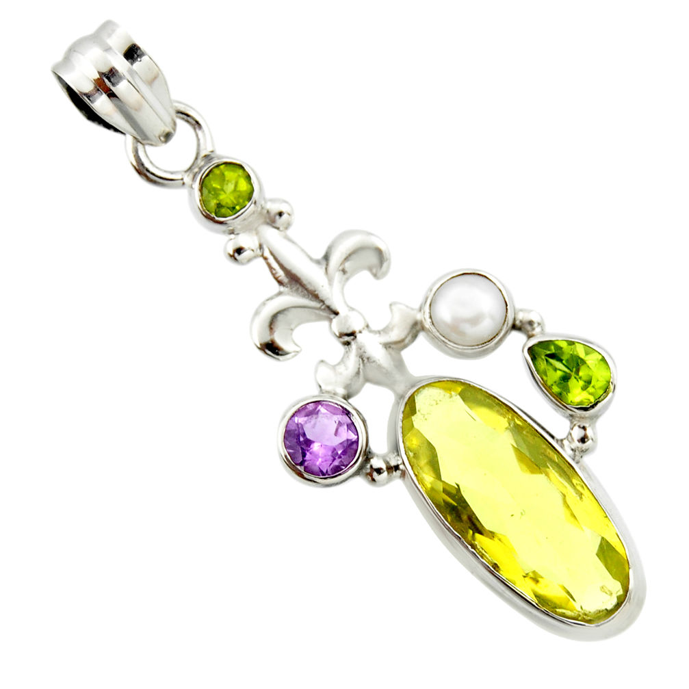 925 sterling silver 10.37cts natural lemon topaz amethyst pendant jewelry r20475