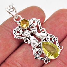 925 sterling silver 4.52cts natural lemon topaz citrine two cats pendant y86720