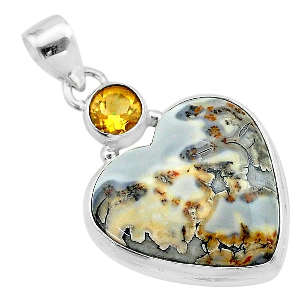 925 sterling silver 19.20cts heart malinga jasper heart citrine pendant t23119