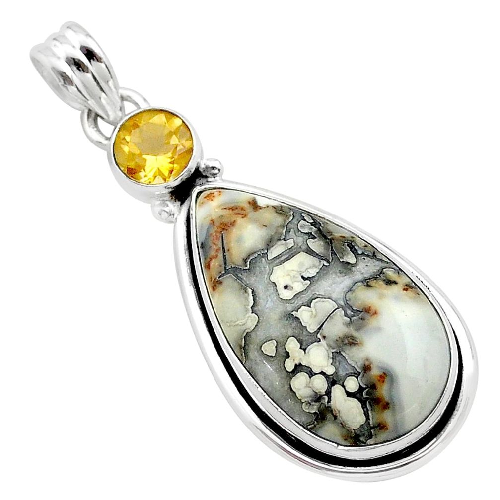 925 sterling silver 16.20cts natural malinga jasper pear citrine pendant t22884