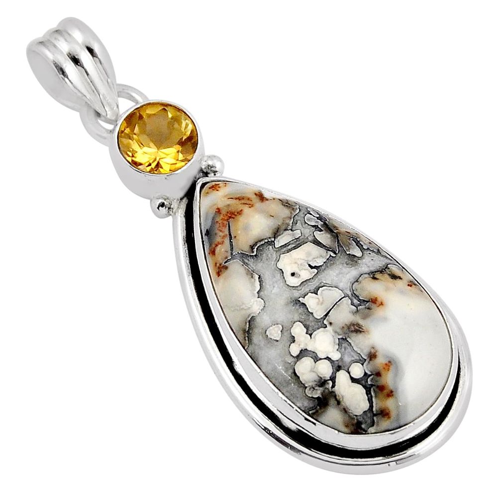 925 sterling silver 16.54cts natural malinga jasper pear citrine pendant y47456