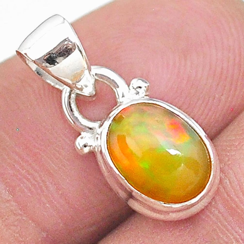 925 sterling silver 3.02cts natural multi color ethiopian opal pendant t21273