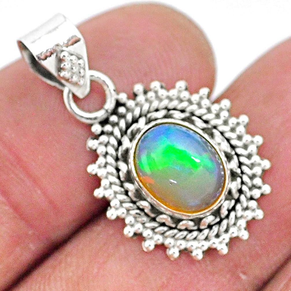 925 sterling silver 3.08cts natural multi color ethiopian opal pendant t3024