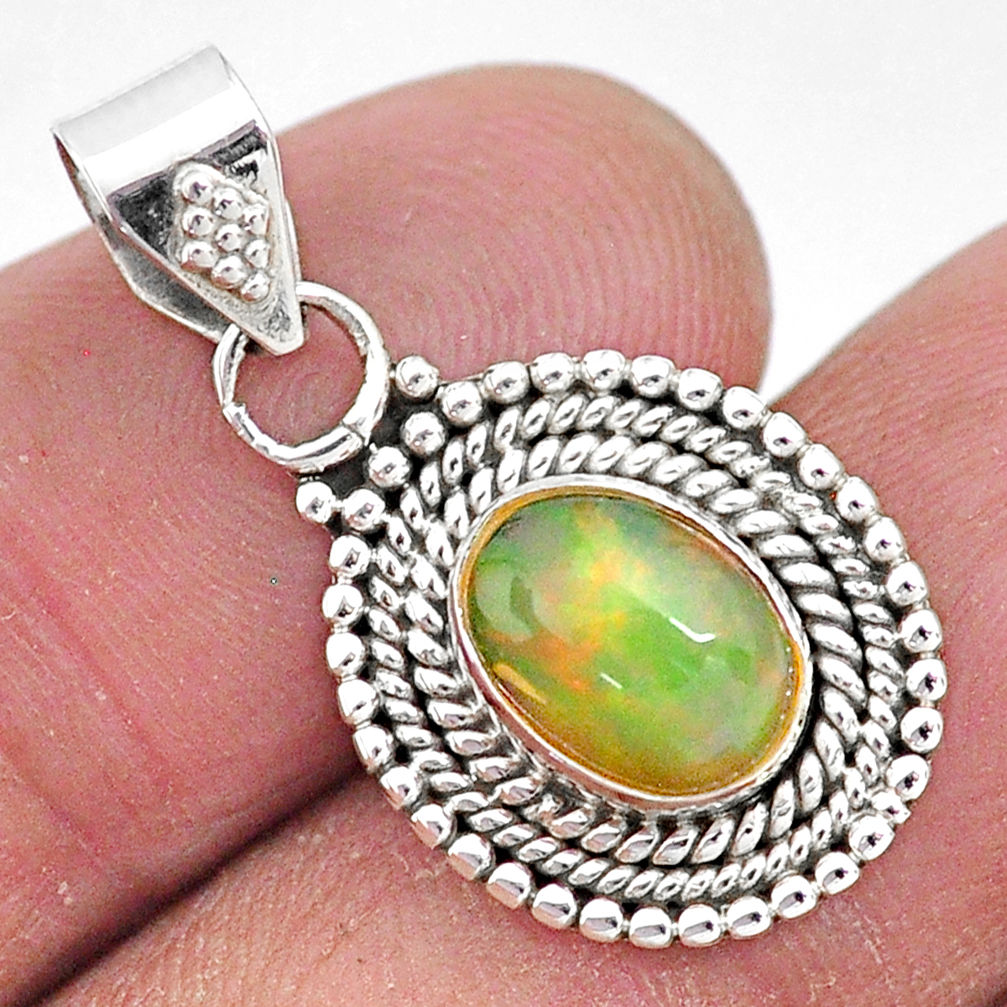 925 sterling silver 2.86cts natural multi color ethiopian opal pendant t3035