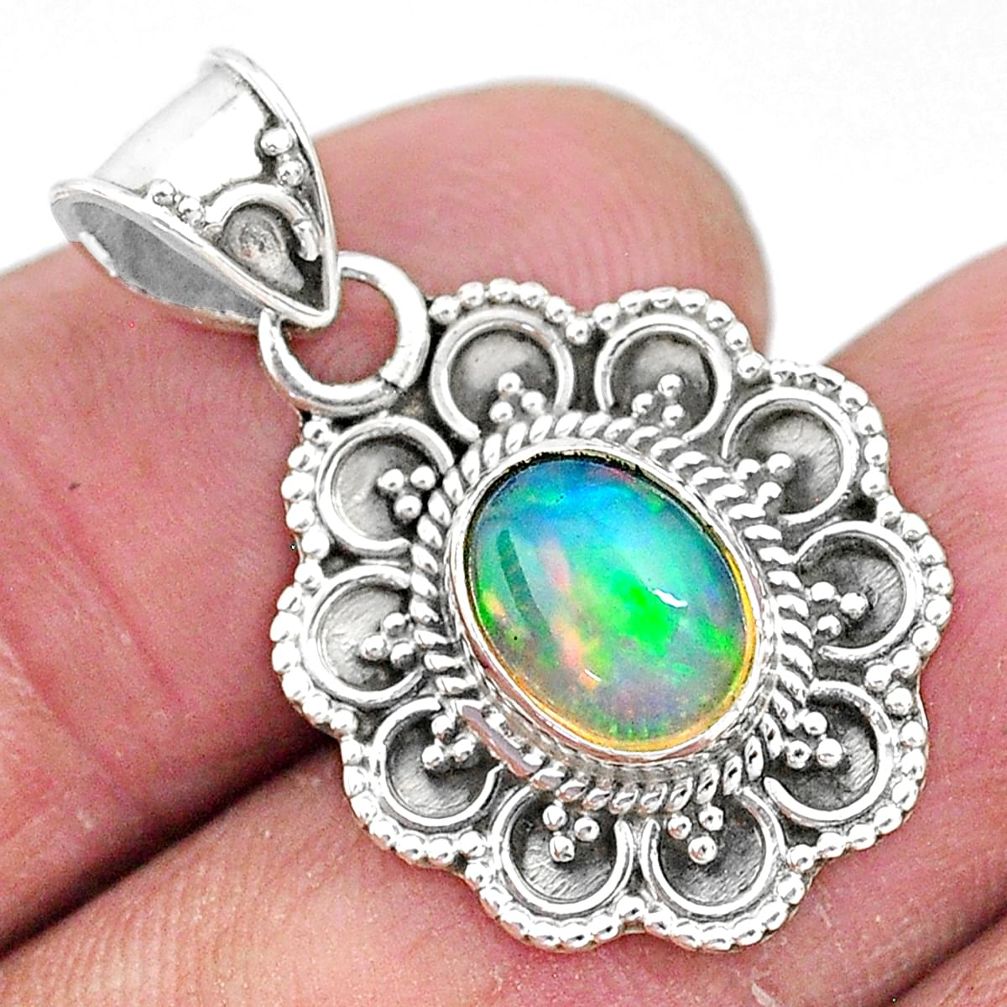 925 sterling silver 3.10cts natural multi color ethiopian opal pendant t3094