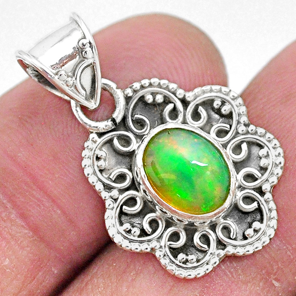 925 sterling silver 2.79cts natural multi color ethiopian opal pendant t3097