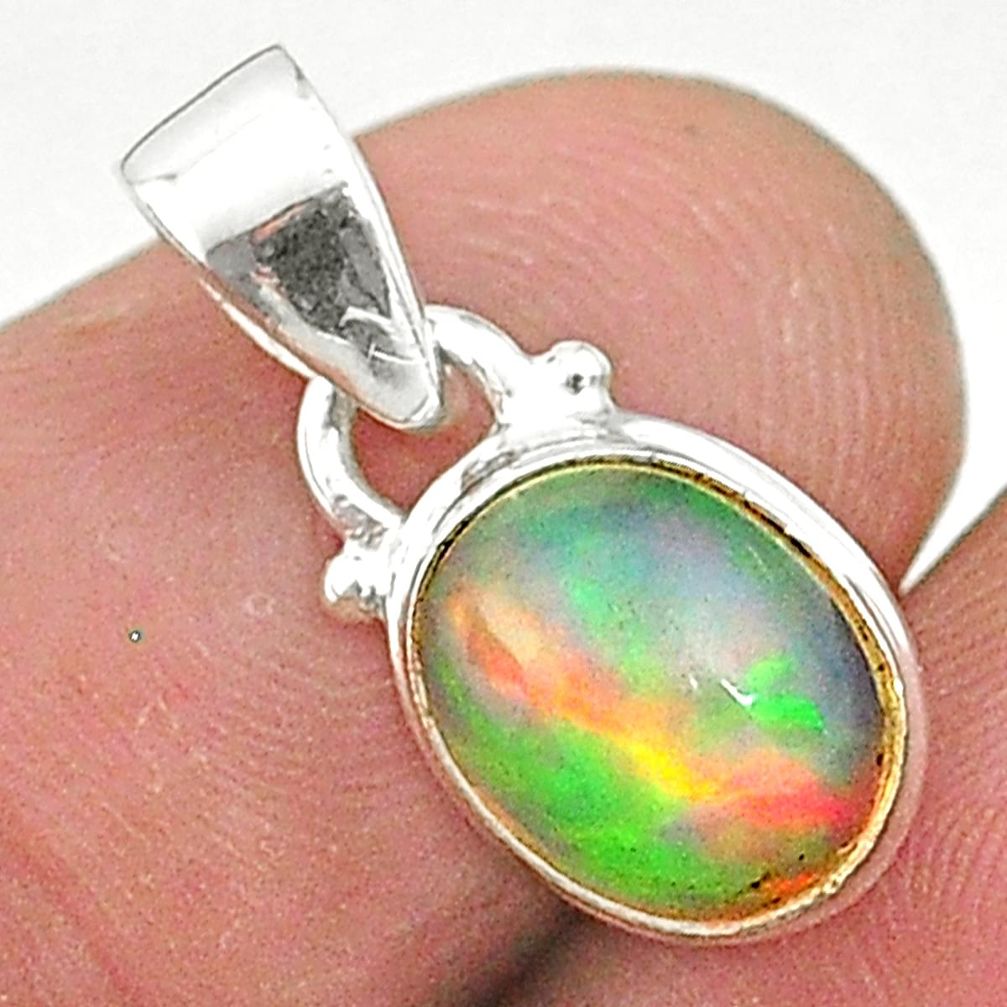 925 sterling silver 3.23cts natural multi color ethiopian opal pendant t4195