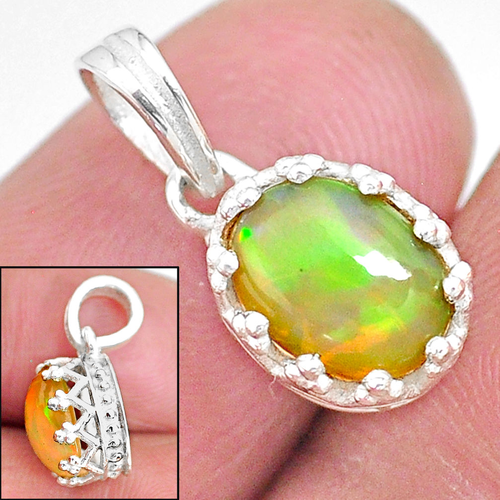 925 sterling silver 2.39cts natural multi color ethiopian opal pendant t8068