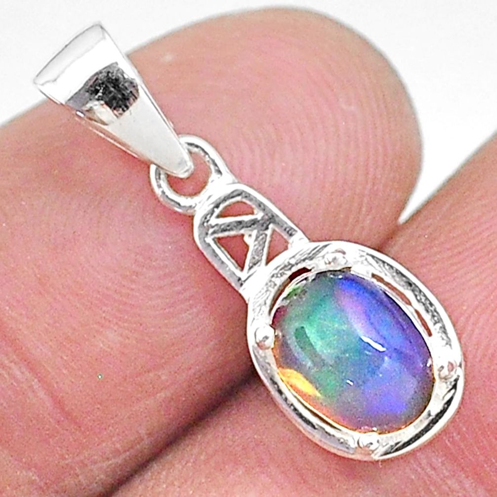 925 sterling silver 2.01cts natural multi color ethiopian opal pendant t9015