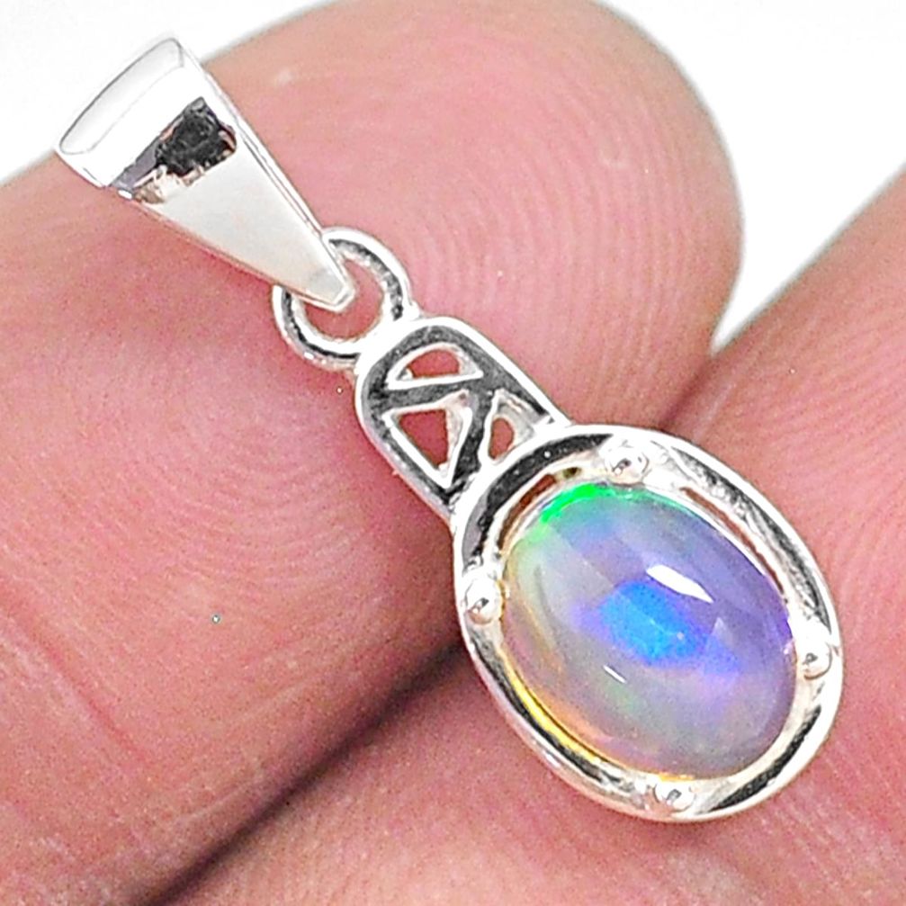 925 sterling silver 2.22cts natural multi color ethiopian opal pendant t9019