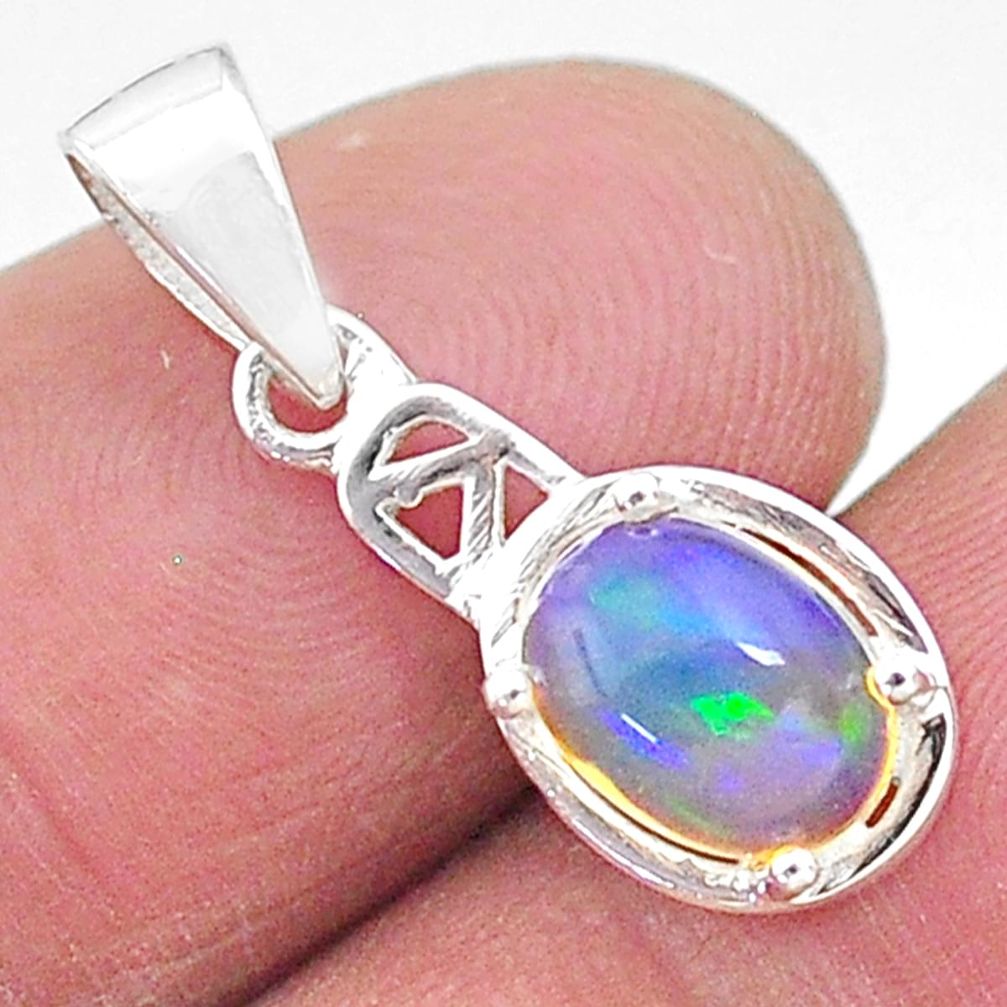 925 sterling silver 1.92cts natural multi color ethiopian opal pendant t9113