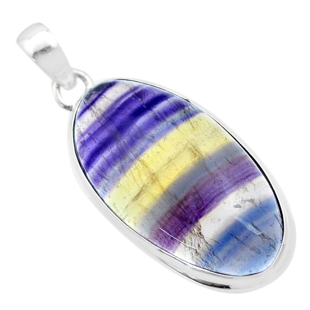 925 sterling silver 19.27cts natural multi color fluorite oval pendant u51049