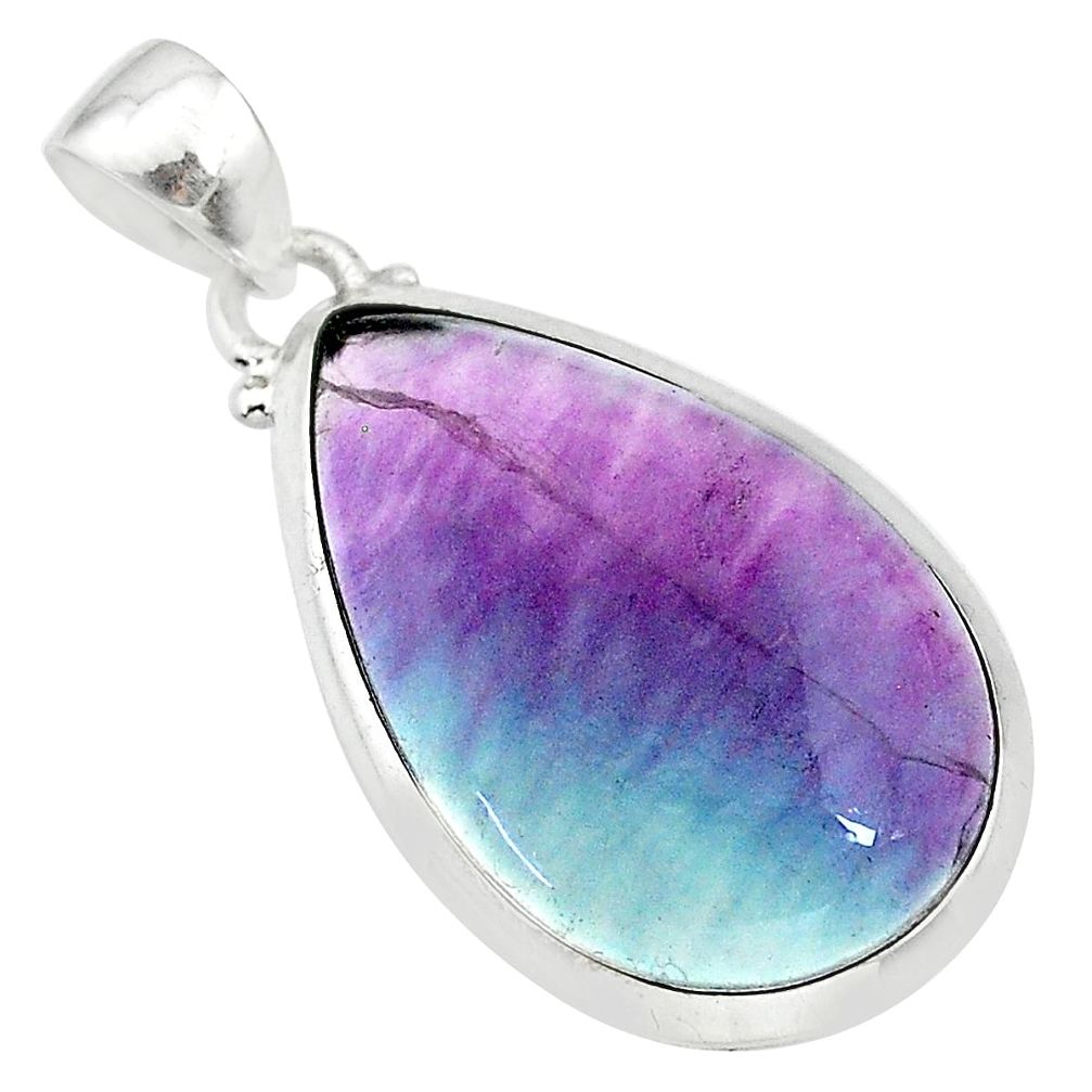 925 sterling silver 16.28cts natural multi color fluorite pear pendant t21304