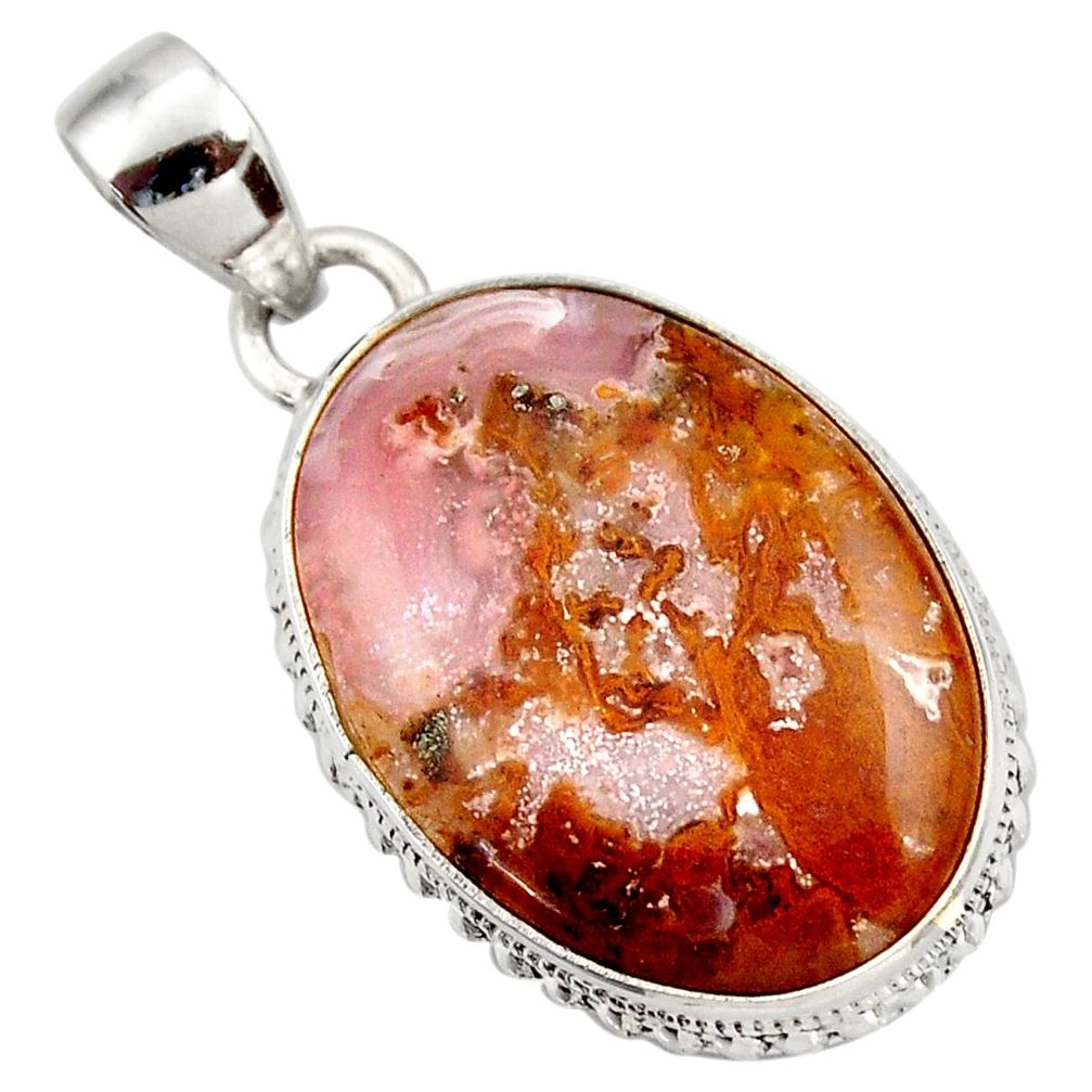 925 sterling silver 17.57cts natural multi color plume agate pendant d42413