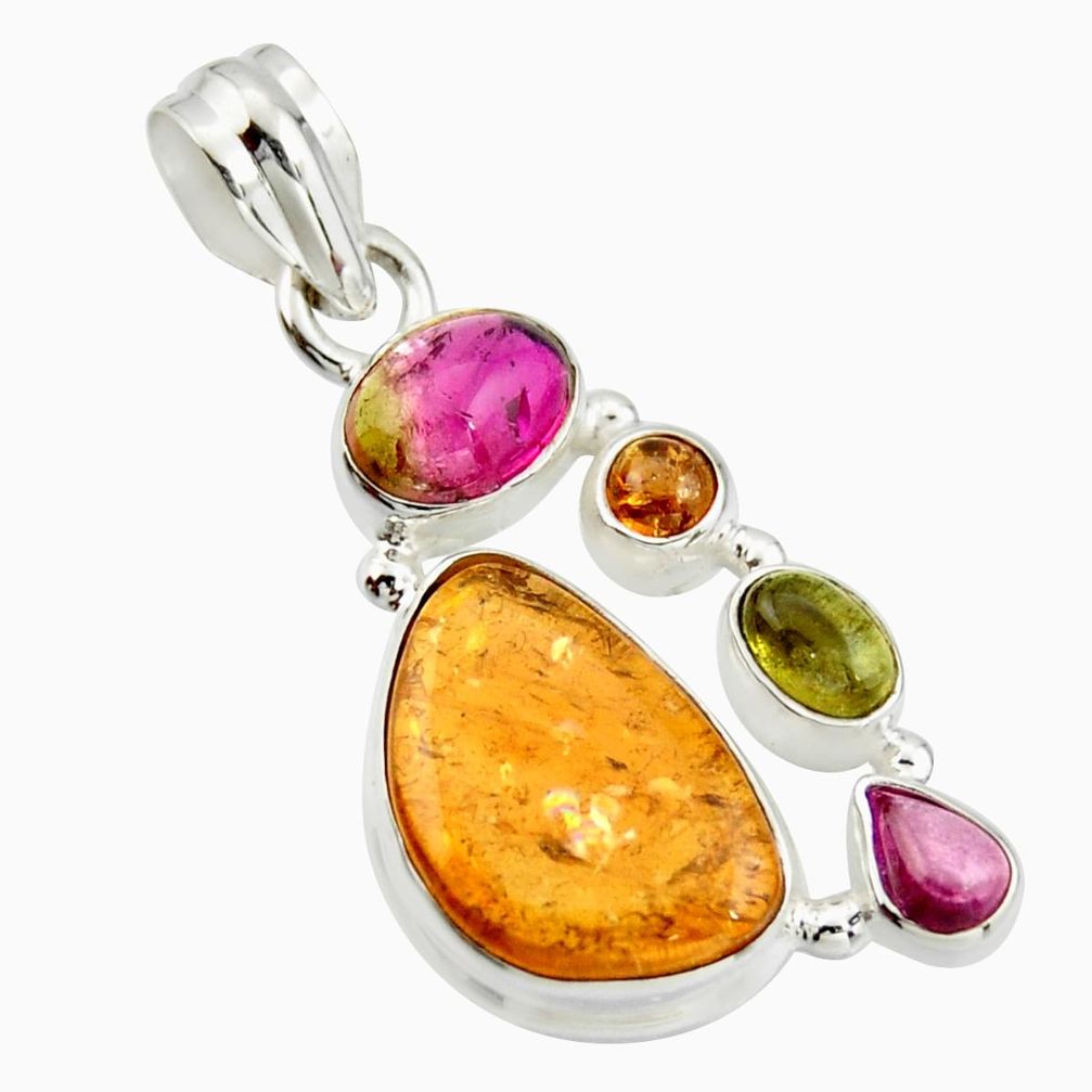 925 sterling silver 13.01cts natural multi color tourmaline fancy pendant r20378