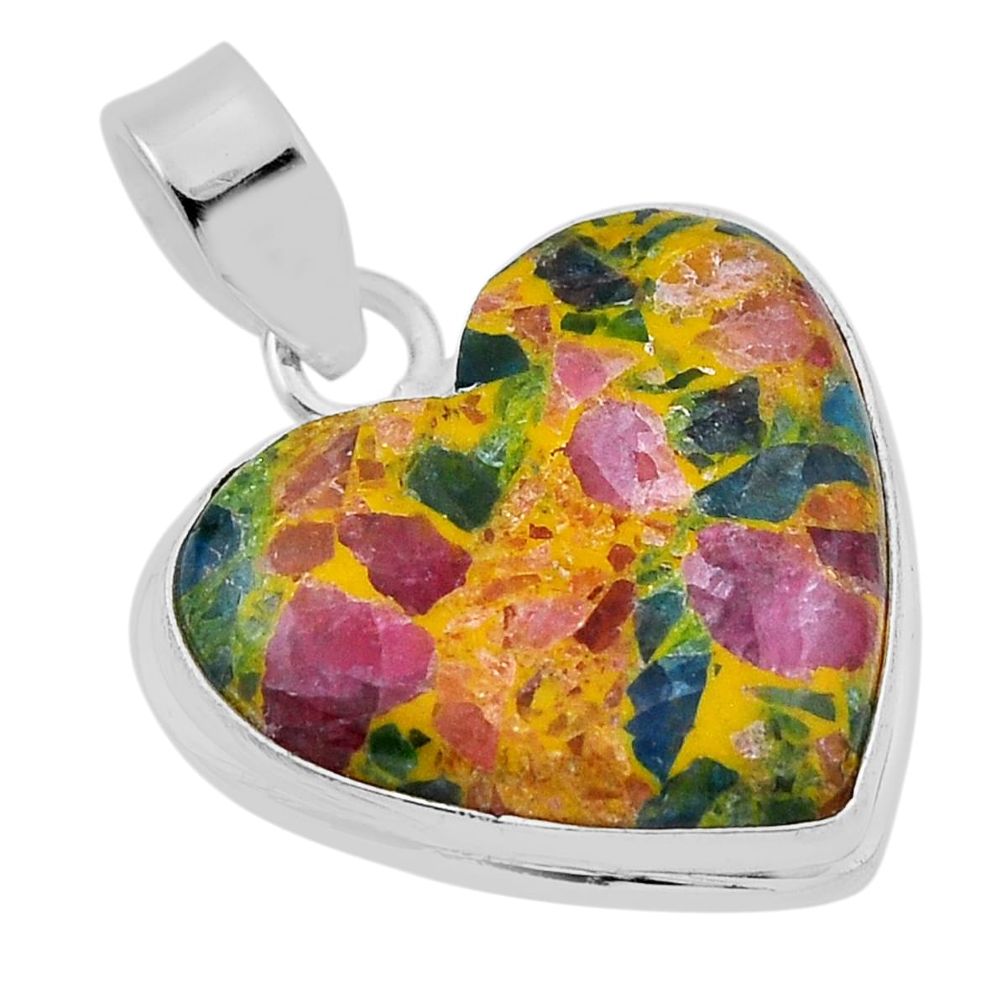 925 sterling silver 14.47cts natural multi color tourmaline heart pendant n30386