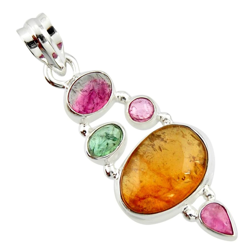 925 sterling silver 12.34cts natural multi color tourmaline pendant r20374