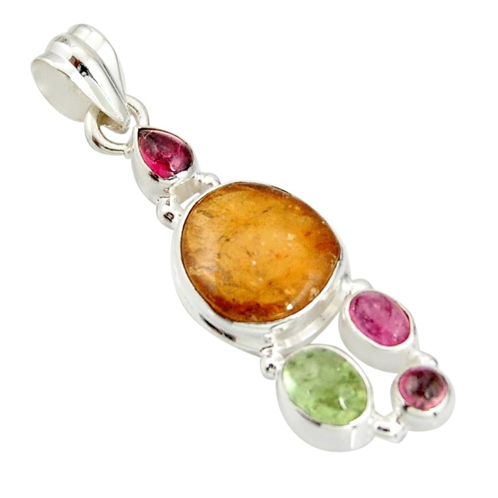 925 sterling silver 11.68cts natural multi color tourmaline pendant r20380