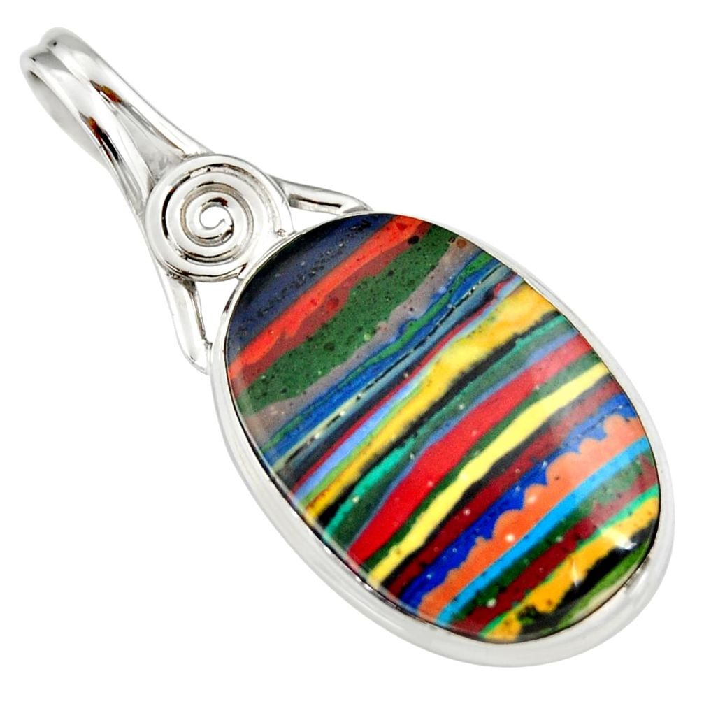 925 sterling silver 15.05cts natural multicolor rainbow calsilica pendant r20112