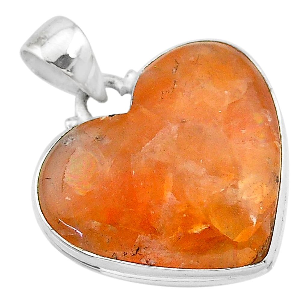 925 sterling silver 18.15cts natural orange calcite heart pendant jewelry t13239