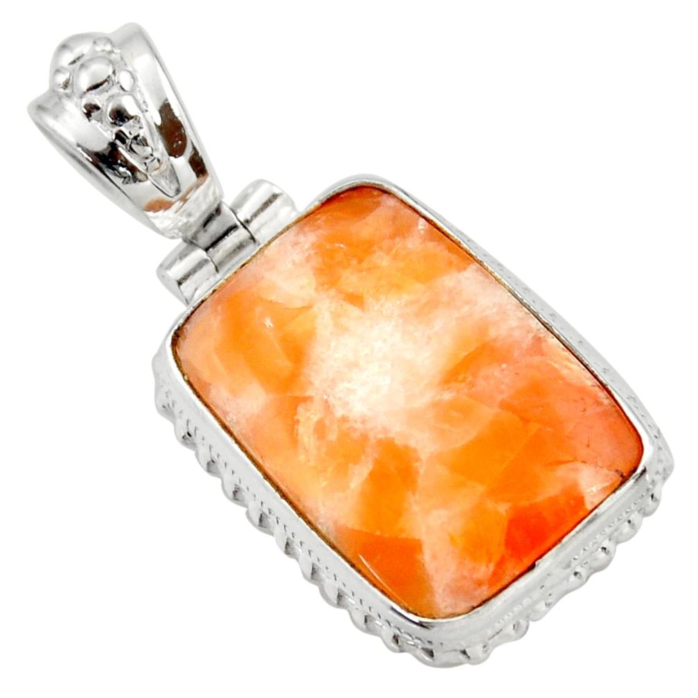 925 sterling silver 20.65cts natural orange calcite pendant jewelry d41675