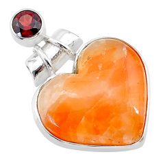 925 sterling silver 16.23cts natural orange calcite red garnet pendant t13177