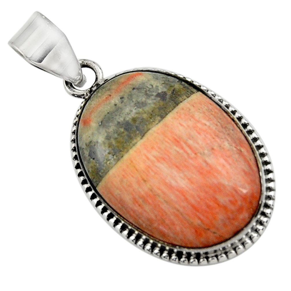 925 sterling silver 21.18cts natural orange celestobarite oval pendant r31971