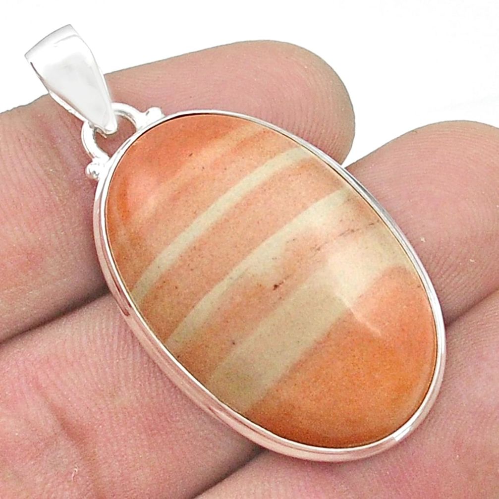 925 sterling silver 25.89cts natural orange celestobarite oval pendant u50930