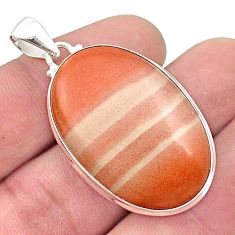 925 sterling silver 25.89cts natural orange celestobarite oval pendant u50937