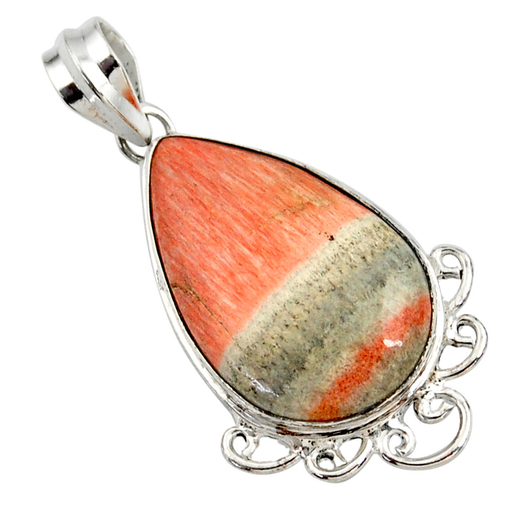 925 sterling silver 19.23cts natural orange celestobarite pear pendant r27999