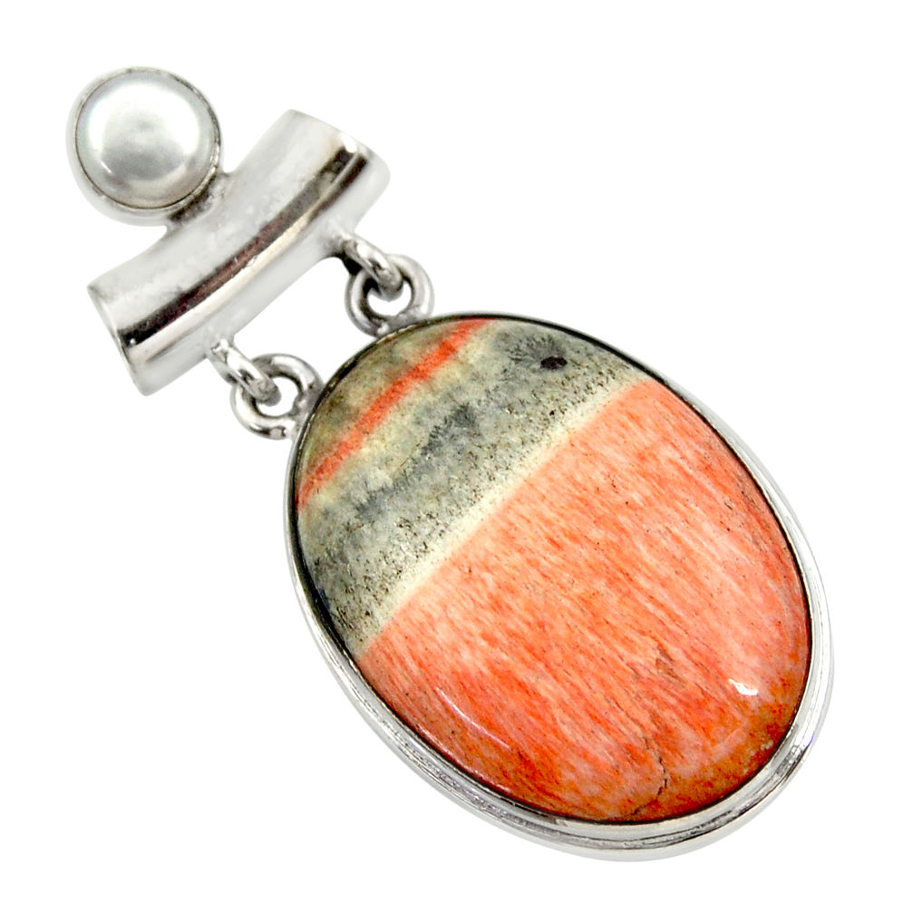 925 sterling silver 30.88cts natural orange celestobarite pearl pendant r30608