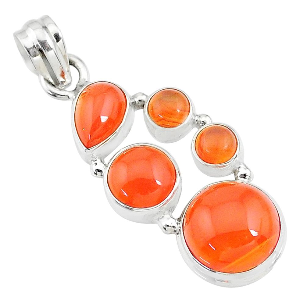 925 sterling silver 14.12cts natural orange cornelian (carnelian) pendant t10670