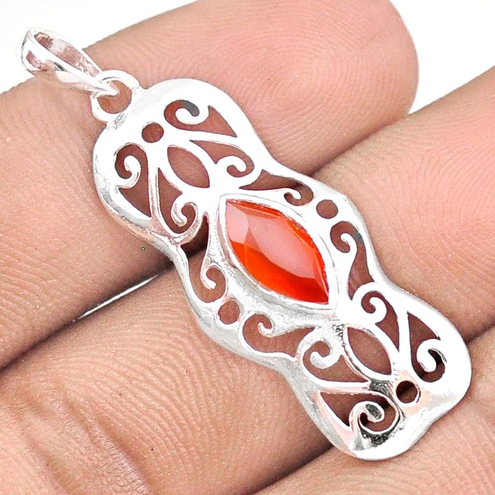 925 sterling silver 2.49cts natural orange cornelian (carnelian) pendant u17458