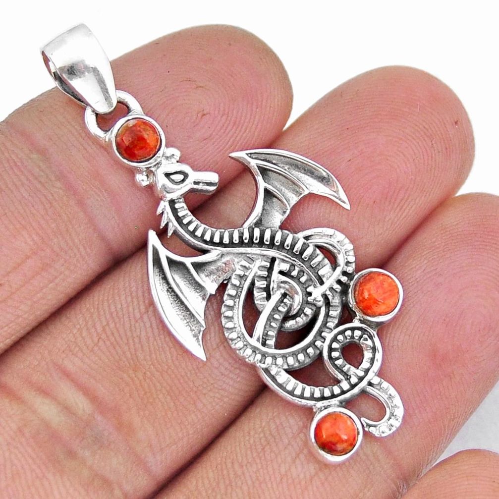 925 sterling silver 0.96cts natural orange mojave turquoise dragon pendant y8580