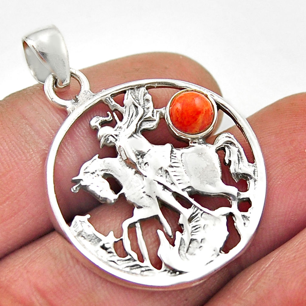 925 sterling silver 0.73cts natural orange mojave turquoise horse pendant n25500