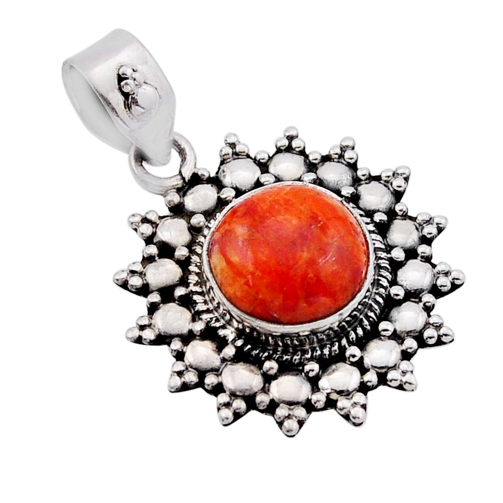 925 sterling silver 5.26cts natural orange mojave turquoise round pendant n51202