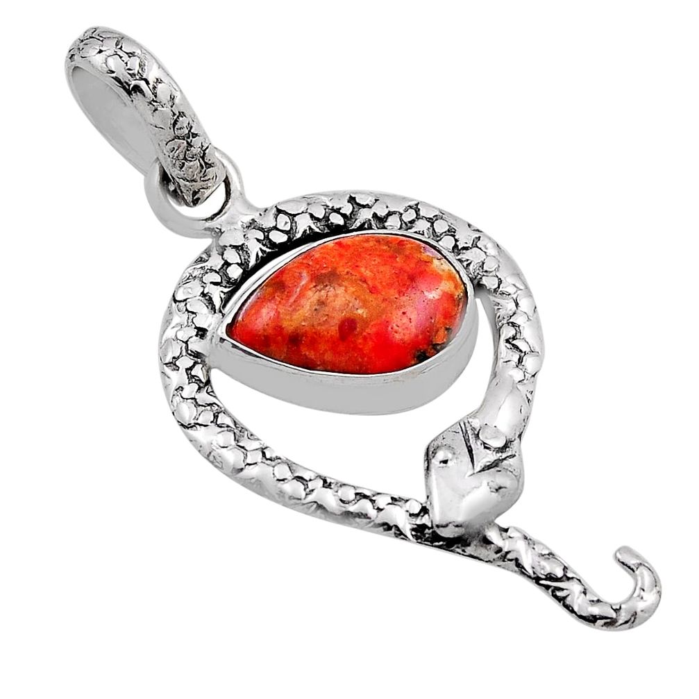 925 sterling silver 3.83cts natural orange mojave turquoise snake pendant n25773