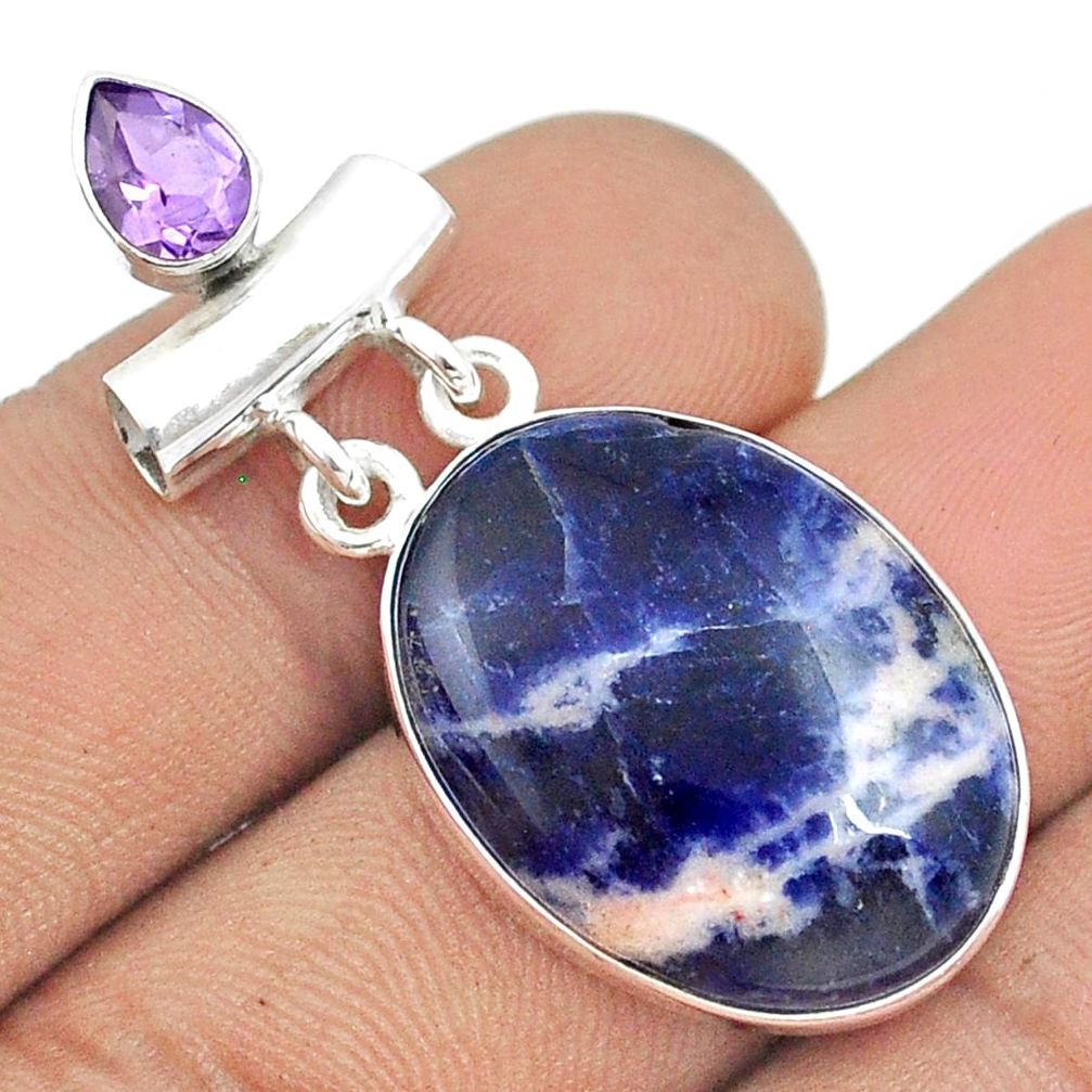 925 sterling silver 15.65cts natural orange sodalite amethyst pendant u22275