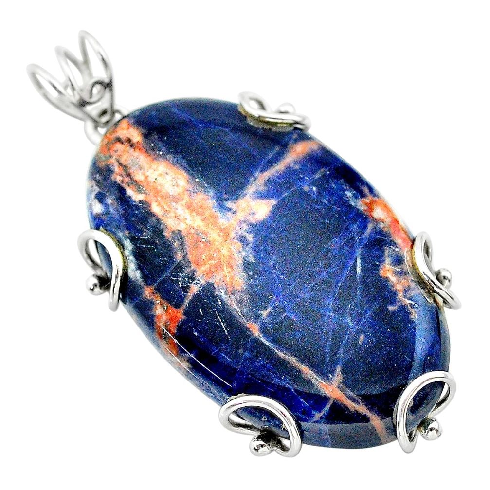 925 sterling silver 44.80cts natural orange sodalite oval pendant jewelry t31907