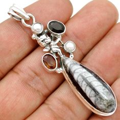 925 sterling silver 22.07cts natural orthoceras onyx pearl angel pendant u75024