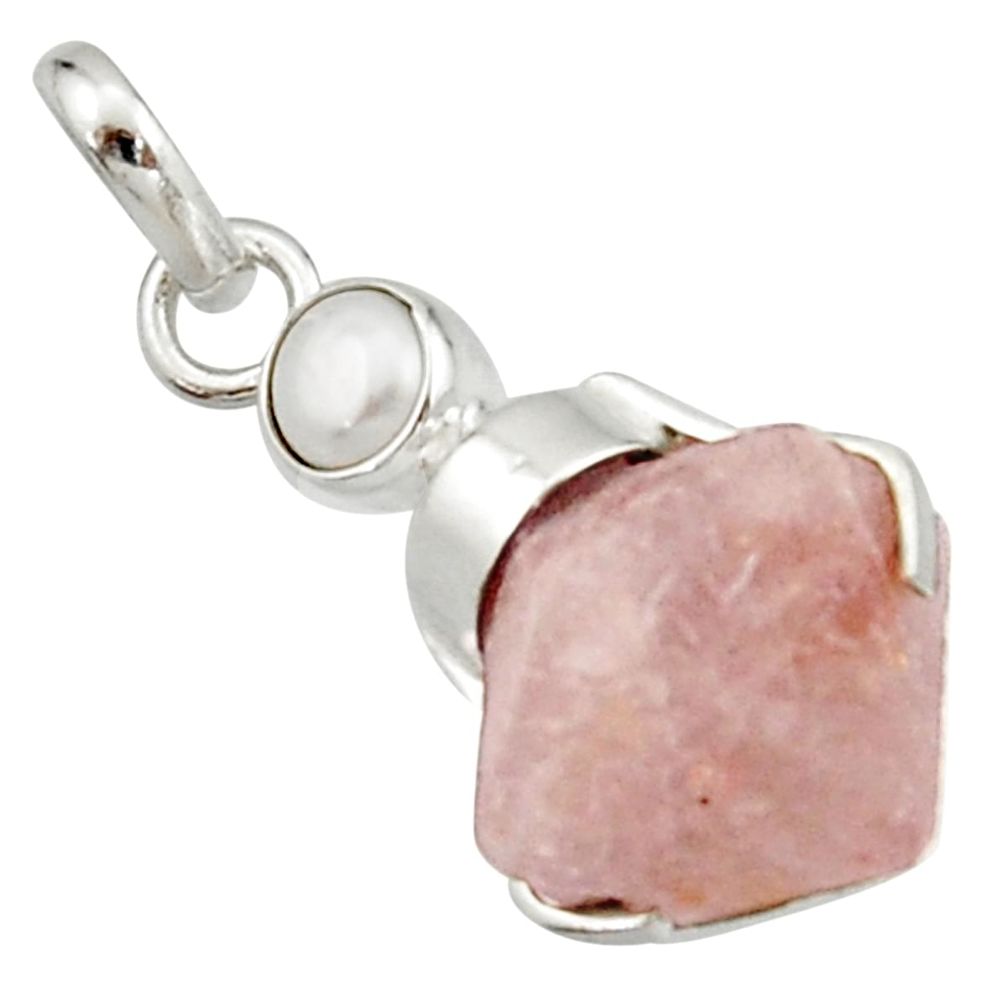 925 sterling silver 11.20cts natural pink beta quartz white pearl pendant r22904